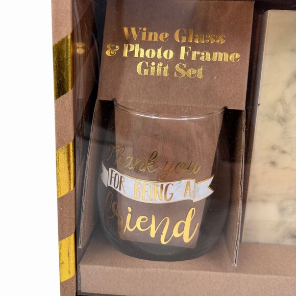 NIB THANK YOU FOR BEING A FRIEND WINE GLASS PHOTO FRAME GIFT SET GOLDEN GIRLS - Picture 2 of 4